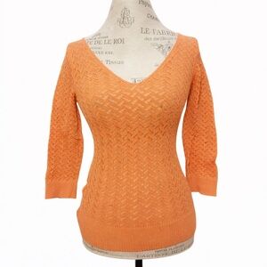 🍑 Ivonne Apricot Peekaboo Knit Top Medium Stretchy ✨